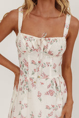 Seen The Light Tie Bust Maxi Dress Floral Cream/Pink