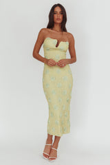 Horizon Strapless Textured Floral Midi Dress Green