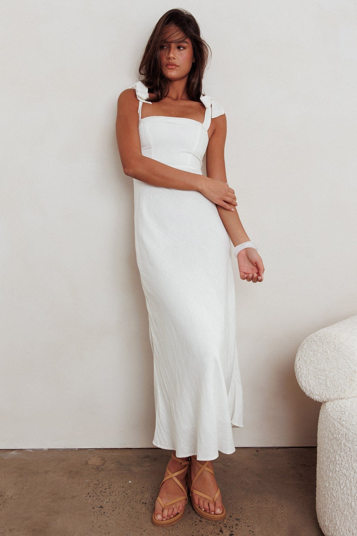 Appreciate You Tied Shoulder Maxi Dress White