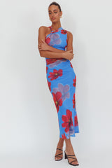 On Air Twist Neck Maxi Dress Floral Blue