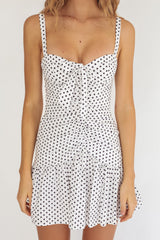 Rachelle Tied Bust Ruched Mini Dress Spotted White/Navy