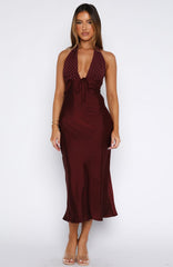 Guess You Miss Me Halter Maxi Dress Burgundy/Pink Dot