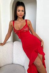 Adorn Lace Bust Maxi Dress - Red
