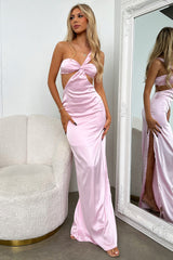 Alexia One Shoulder Satin Maxi Dress - Pink