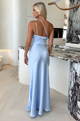 Aurelia One-Shoulder Satin Maxi Dress - Blue