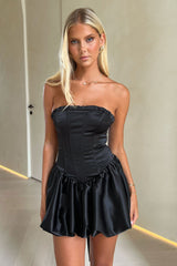 Beauty Strapless Satin Dress - Black