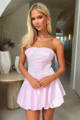 Beauty Strapless Satin Dress - Pink