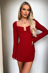 Charisma Long Sleeve Mini Dress - Red