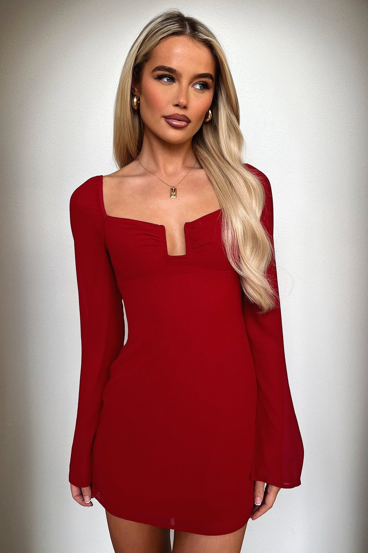 Charisma Long Sleeve Mini Dress - Red