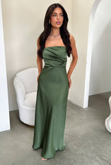 Elio Strapless Satin Maxi Dress - Olive