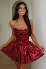 Ezrie Strapless Sequin Mini Dress - Burgundy