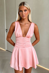 Jane Satin Mini Dress - Baby Pink