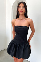 Kloe Bubble Skirt Strapless Mini Dress - Black