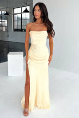 Lola Strapless Satin Maxi Dress - Yellow