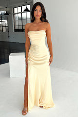 Lola Strapless Satin Maxi Dress - Yellow