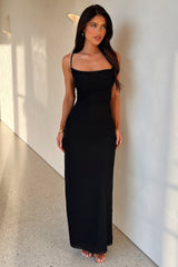 Nadine Lace-Up Back Maxi Dress - Black