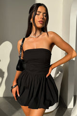 Olicia Strapless Bubble Skirt Mini Dress - Black