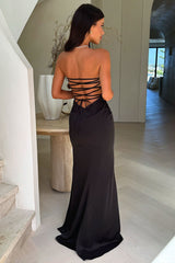 Ophelia Strapless Embellished Satin Maxi Dress - Black