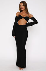 To The Beach Long Sleeve Maxi Dress Black