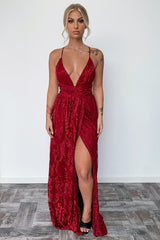 Scarlett Halter Maxi Dress - Burgundy