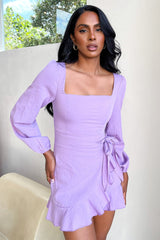 Silvana Long Sleeve Wrap Mini Dress - Lilac