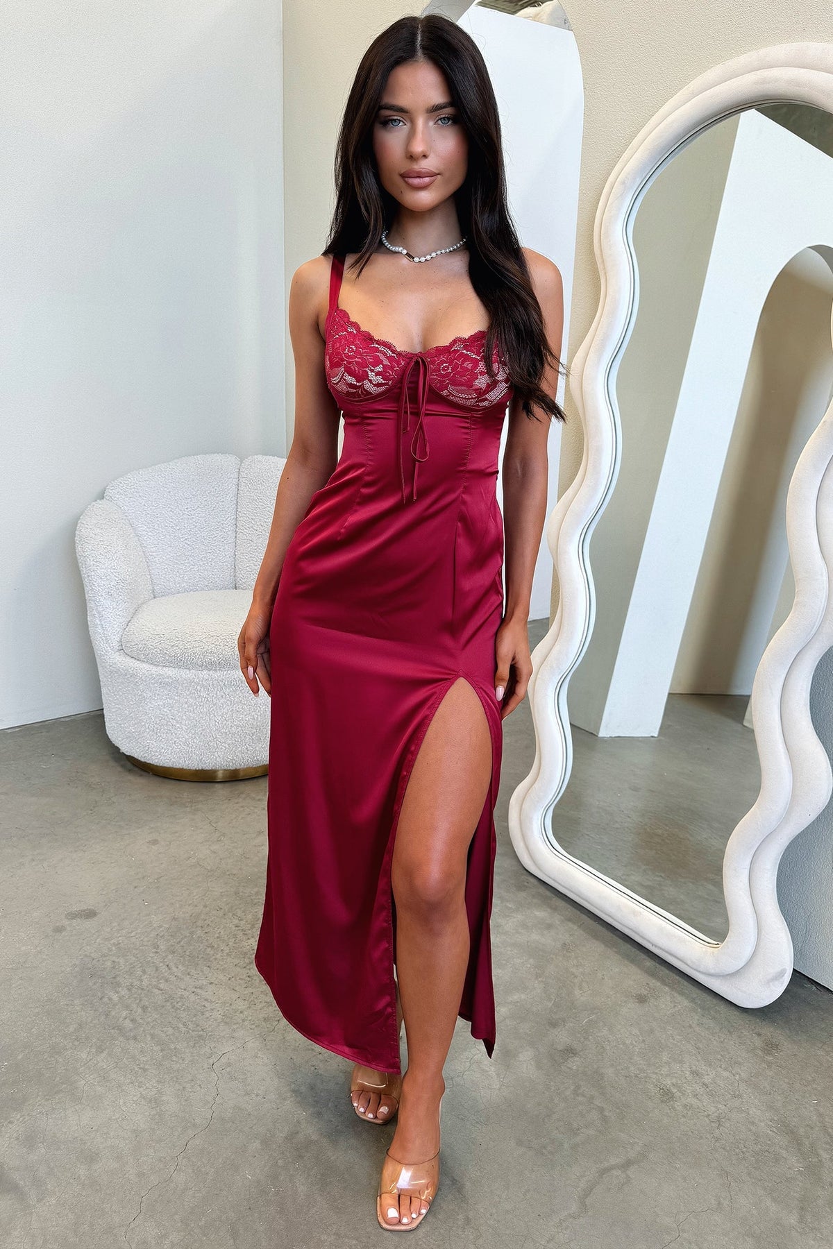 Sorrento Satin Maxi Dress - Red