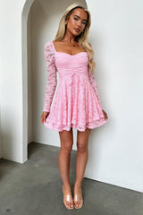 Tate Long Sleeve Lace Dress - Baby Pink