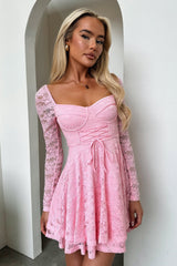 Tate Long Sleeve Lace Dress - Baby Pink