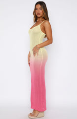 Sunshine Soul Crochet Maxi Dress Lemon/Pink Ombre