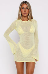 Stand And Stare Long Sleeve Mini Dress Lemon