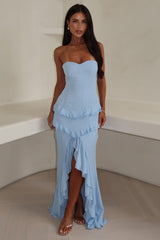 Zaphira Strapless Glitter Maxi Dress - Blue