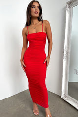 Zena Mesh Full Length Dress - Red