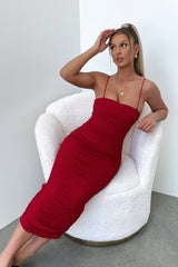 Zena Mesh Full Length Dress - Burgundy