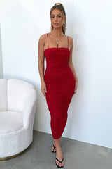 Zena Mesh Full Length Dress - Burgundy