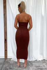 Zena Mesh Full Length Dress - Brown