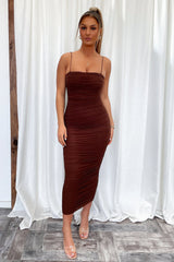 Zena Mesh Full Length Dress - Brown