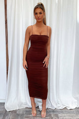 Zena Mesh Full Length Dress - Brown